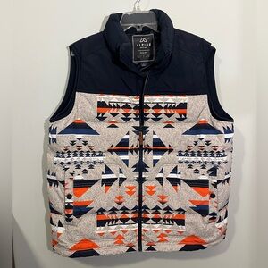 ALPINE DESIGN Geometric Navy Blue & Orange Puffer Vest